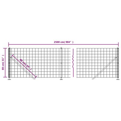 vidaXL Wire Mesh Fence with Flange Anthracite 0.8x25 m