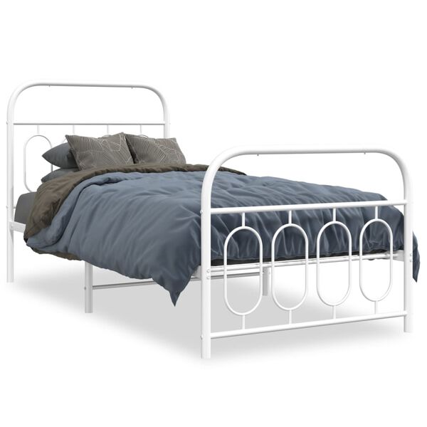 vidaXL Metal Bed Frame without Mattress with Footboard White 90x200cm