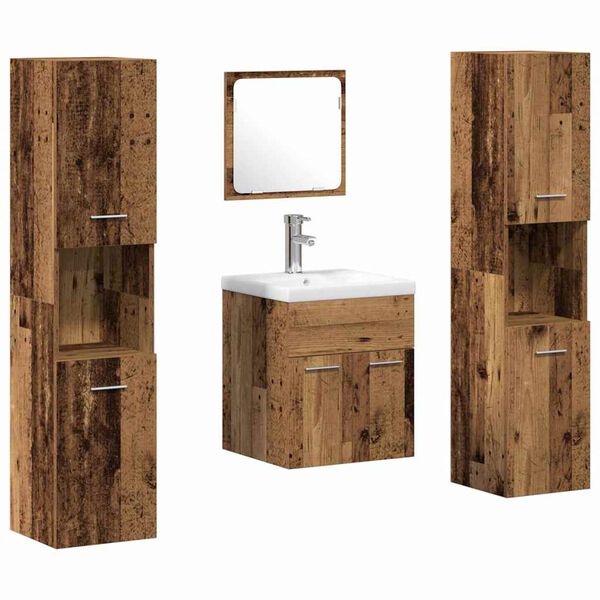 vidaXL Bathroom Furniture Set with Door 4 pcs Old Wood Engineered Wood