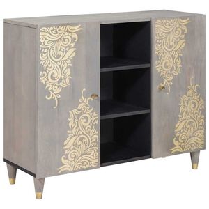 vidaXL Sideboard Grey and Gold 90 x 33 x 75 cm Solid Mango Wood