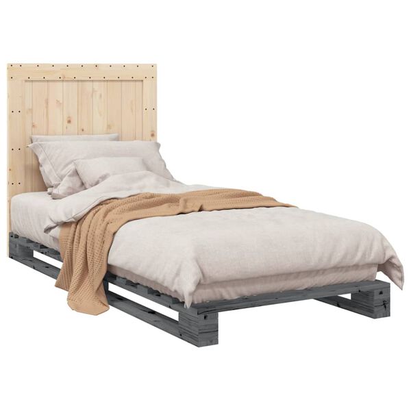 vidaXL Bed Frame without Mattress Grey 90x200 cm Solid Wood Pine