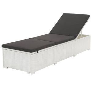 vidaXL Sun Lounger with Black Cushion Poly Rattan White
