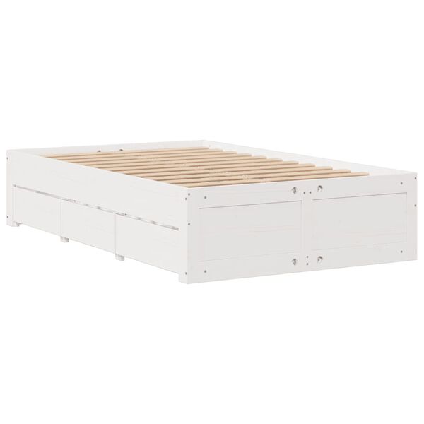 vidaXL Bed Frame without Mattress with Drawers White 135x190 cm Double Solid Wood Pine