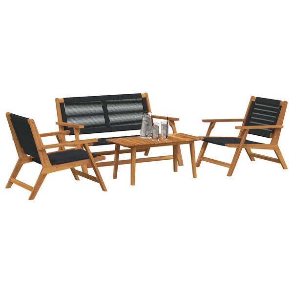 vidaXL Garden Chairs with Table 4 pcs Black Solid Acacia wood