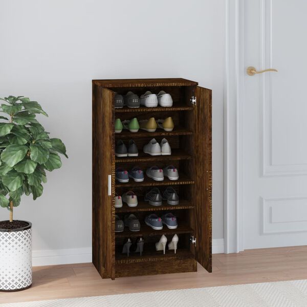vidaXL Shoe Cabinet Smoked Oak 55x35x108 cm Engineered Wood