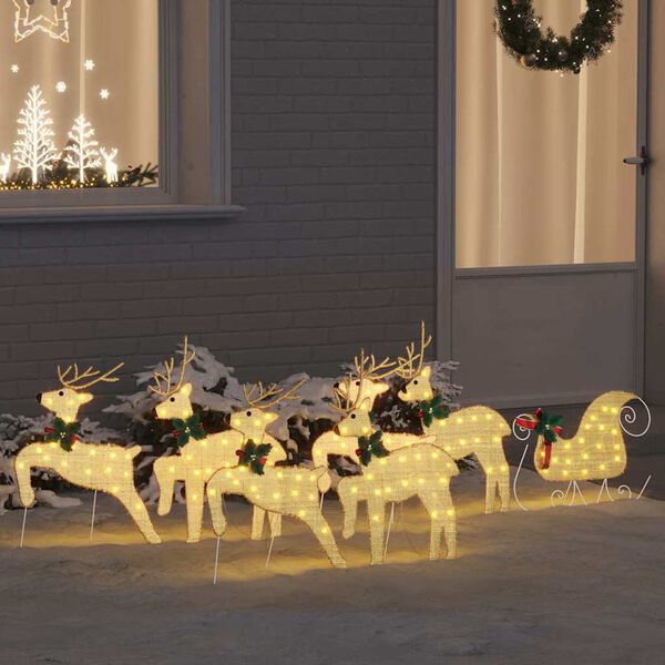 vidaXL LED Reindeers 7 pcs Gold Fabric