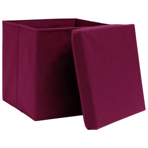 vidaXL Storage Boxes with Lids 4 pcs Dark Red 32x32x32 cm Fabric