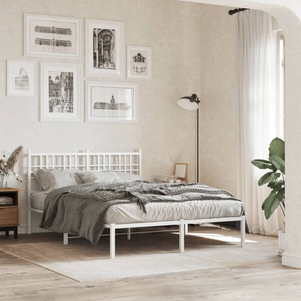 vidaXL Metal Bed Frame without Mattress with Headboard White 120x190cm