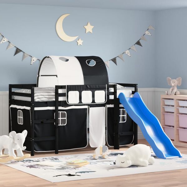 vidaXL Kids' Loft Bed with Tunnel without Mattress White&Black 90x190cm