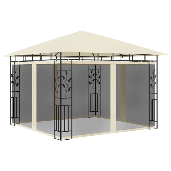 vidaXL Gazebo with Mosquito Net&LED String Lights 3x3x2.73 m Cream