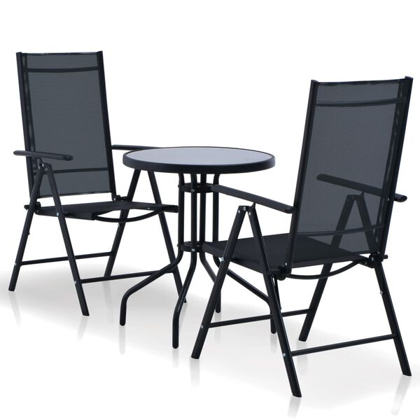 vidaXL 3 Piece Bistro Set Aluminium and Textilene Black