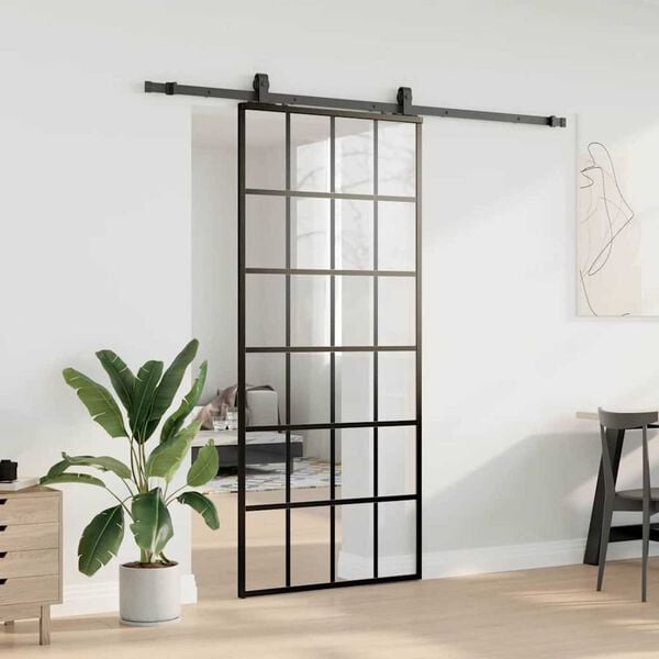 vidaXL Sliding Door with Hardware Set Black 90x205 cm ESG Glass