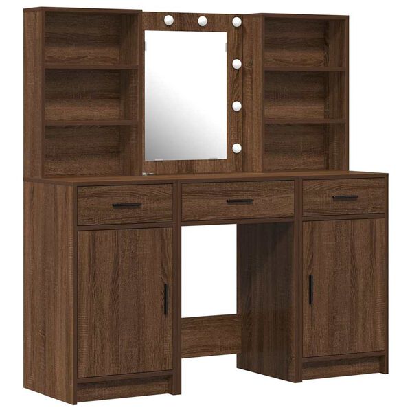 vidaXL 3 Piece Dressing Table Set Brown Oak Engineered Wood