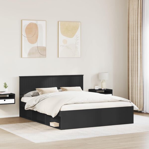 vidaXL Bed Frame with Headboard Black 160 x 200 cm Solid Pine Wood