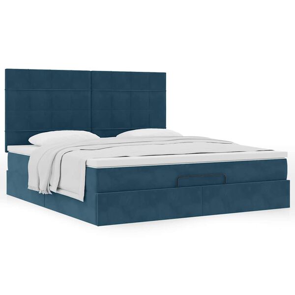 vidaXL Ottoman Bed with Mattresses Dark Blue 180x200cm Velvet