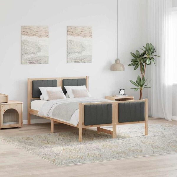 vidaXL Bed frame Brown and dark grey 120 x 190 cm Solid pine wood