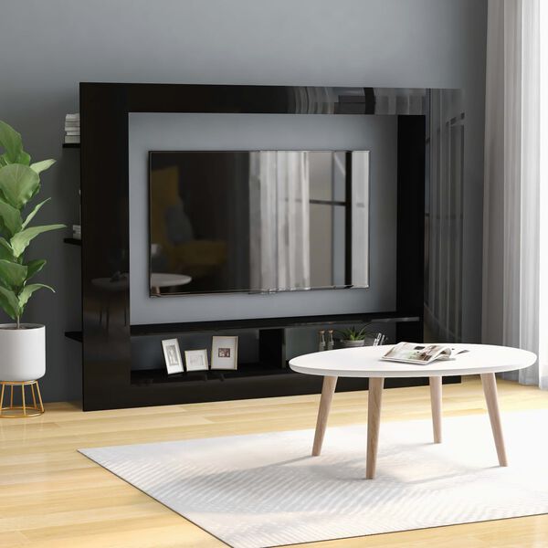 vidaXL TV Cabinet High Gloss Black 152x22x113 cm Engineered Wood