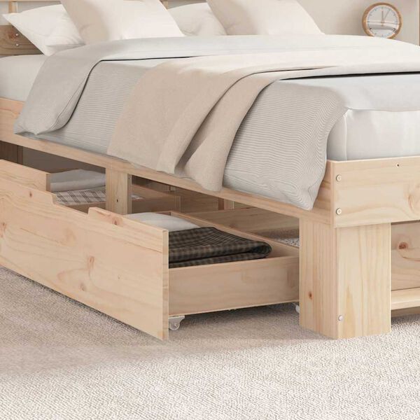 vidaXL Bed Frame with Headboard Brown 120 x 190 cm Solid Pine Wood
