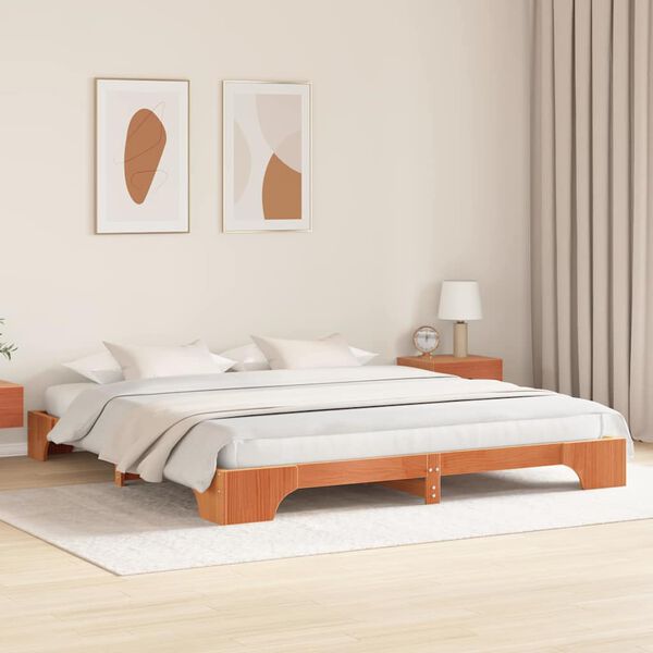 vidaXL Bed Frame Wax Brown 200 x 200 cm Solid Pine Wood