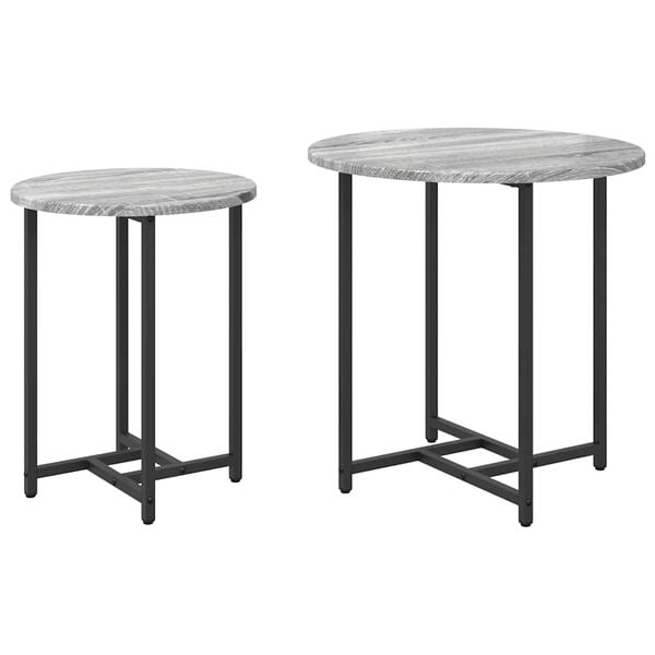 vidaXL Side Table Set 2 pcs Grey Sonoma and Black