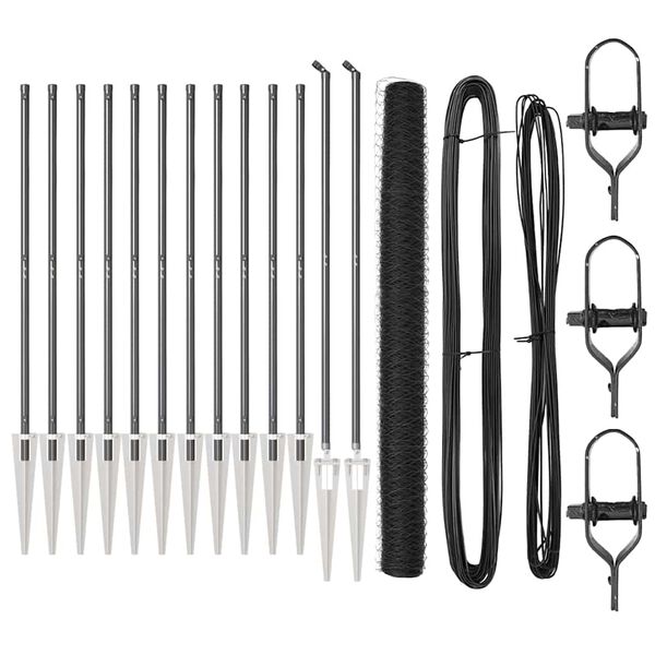 vidaXL Fence with Posts Grey 1.5 x 25 m PVC-coated steel