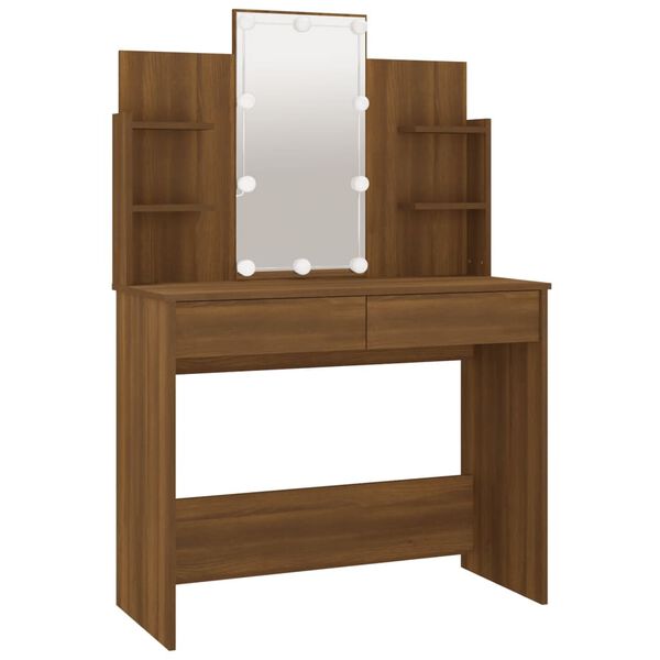 vidaXL Dressing Table with LED Brown Oak 96x40x142 cm
