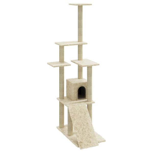 vidaXL Cat Tree with Sisal Scratching Posts Cream 155 cm