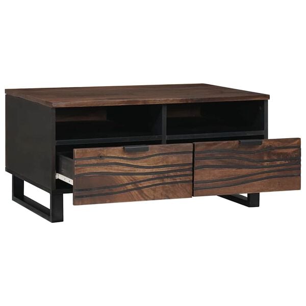 vidaXL Coffee Table Brown and Black 80 x 54 x 40 cm Solid Acacia wood