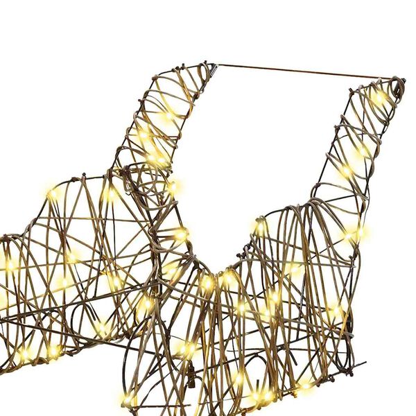 vidaXL Reindeer Pull Sleigh Warm White 52.5 x 28 x 32.5 cm Rattan