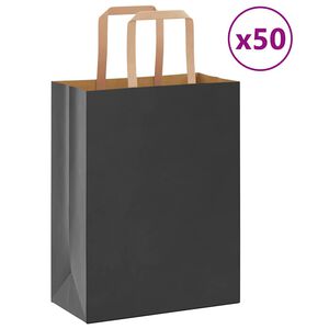 vidaXL Paper Bags 50 pcs with Handles Black 21x11x28 cm