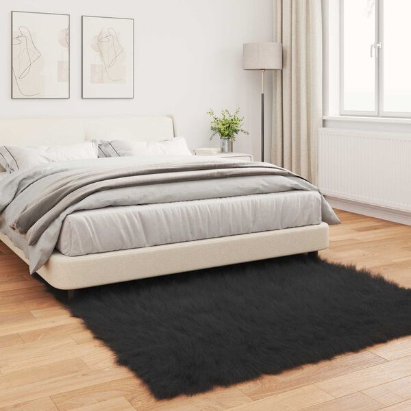 vidaXL Faux Sheepskin Rug Tafalla Black 160 x 160 cm Polyester