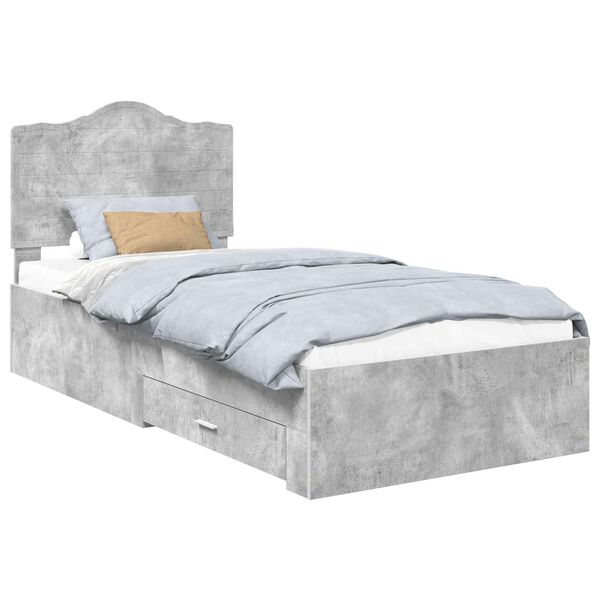 vidaXL Bed Frame with Drawer Concrete Grey 90 x 190 cm Engineered Wood