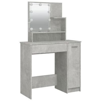 vidaXL Dressing Table with LED Concrete Grey 86.5x35x136 cm