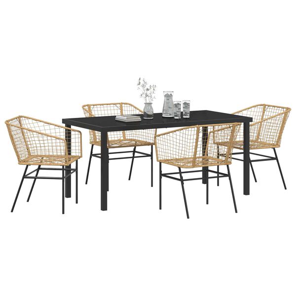 vidaXL Garden Dining Set 5 pcs Brown Poly Rattan