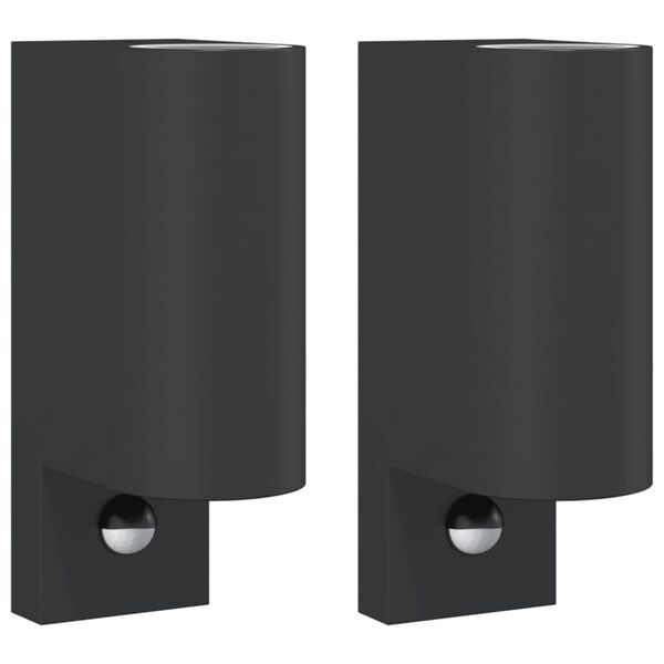 vidaXL Outdoor Wall Lights with Sensors 2pcs Black Die-cast Aluminium