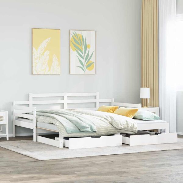 vidaXL Daybed with Trundle and Drawers without Mattress White 90x200 cm