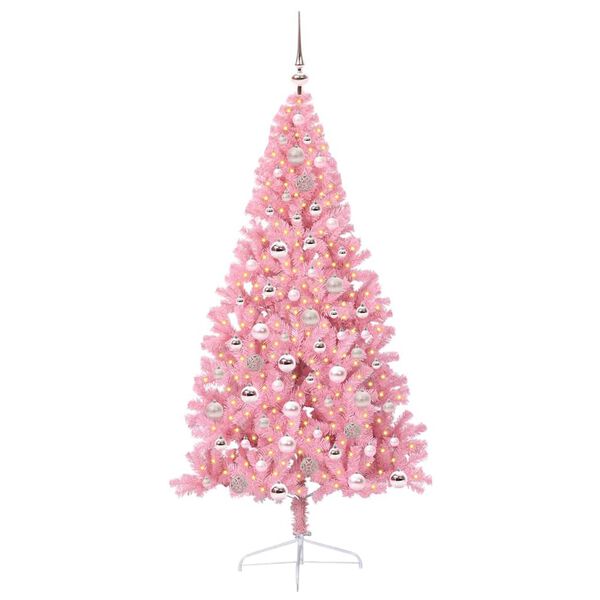 vidaXL Artificial Pre-lit Christmas Tree with 300 LEDs Pink 180 cm PVC