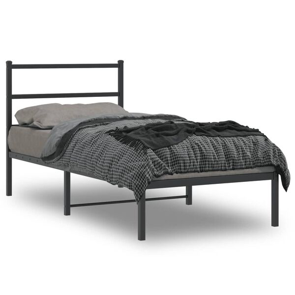 vidaXL Metal Bed Frame without Mattress with Headboard Black 90x190cm