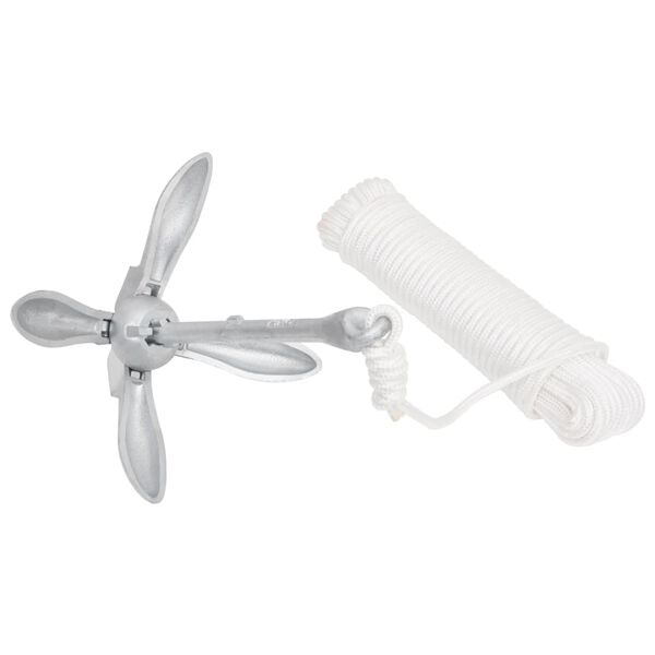 vidaXL Folding Anchor with Rope Silver 4 kg Hot Dip Galvanized Cast Iron