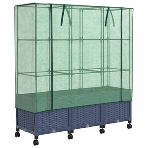 vidaXL Garden Planter with Greenhouse Cover&Wheels 3 pcs Blue Grey PP
