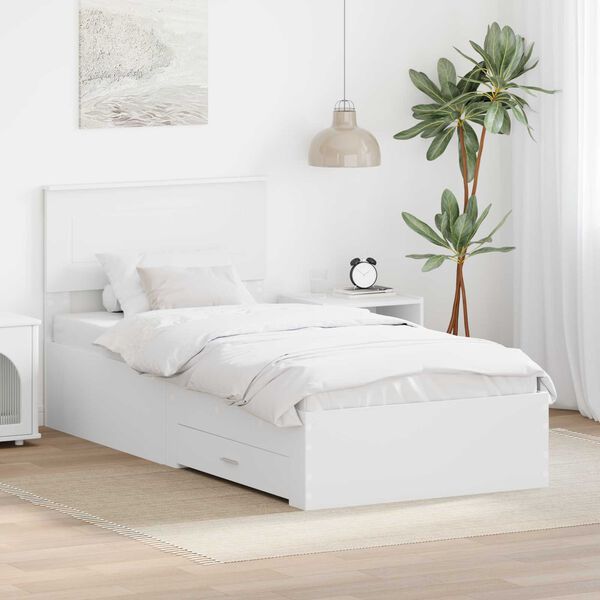 vidaXL Bed Frame White and Silver 75 x 190 cm Engineered Wood