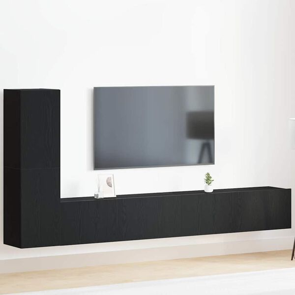 vidaXL TV Cabinet Set Wall-mounted Black Oak Engineered Wood