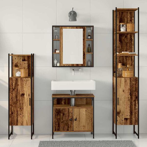 vidaXL Bathroom Furniture Set with Door 4 pcs Old Wood Engineered Wood