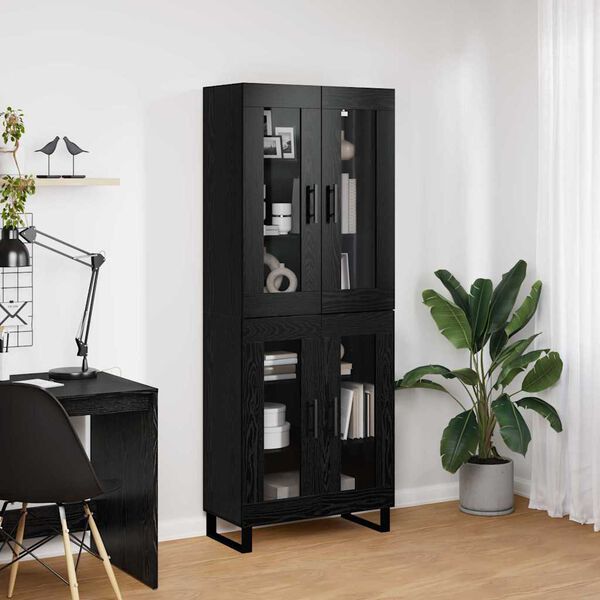 vidaXL Highboard 2 pcs Black Oak Engineered Wood and Glass