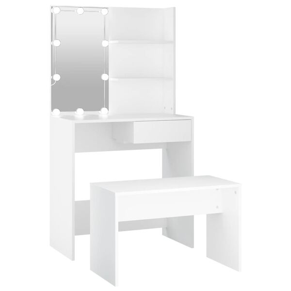 vidaXL Dressing Table Set with LED White Engineered Wood
