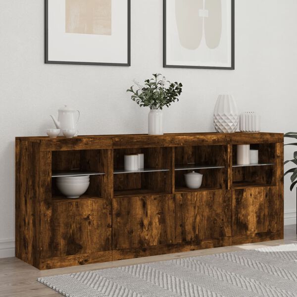 vidaXL Sideboard with LED Lights Smoked Oak 163x37x67 cm
