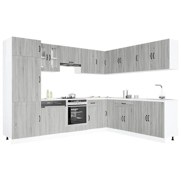 vidaXL 14 Piece Kitchen Cabinet Set Lucca Grey Sonoma Engineered Wood