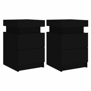 vidaXL Bedside Cabinets with LED Lights 2 pcs Black 35x39x55 cm