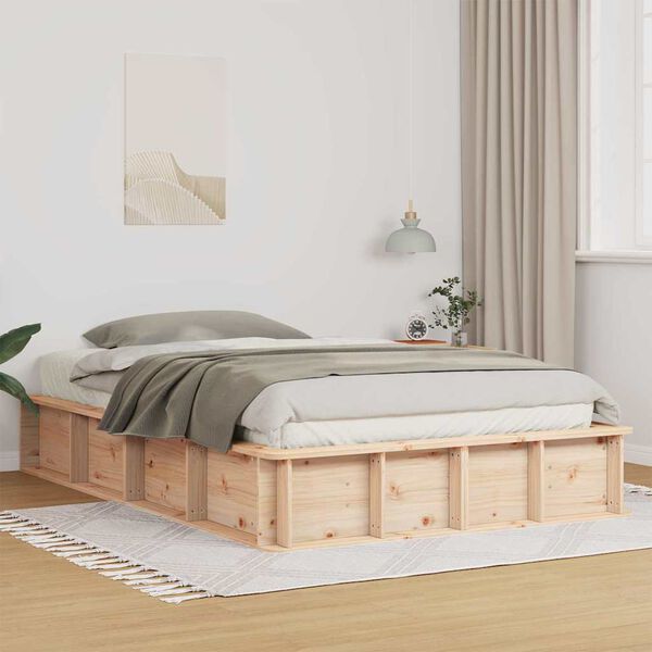 vidaXL Bed Frame Brown 140 x 200 cm Solid Pine Wood