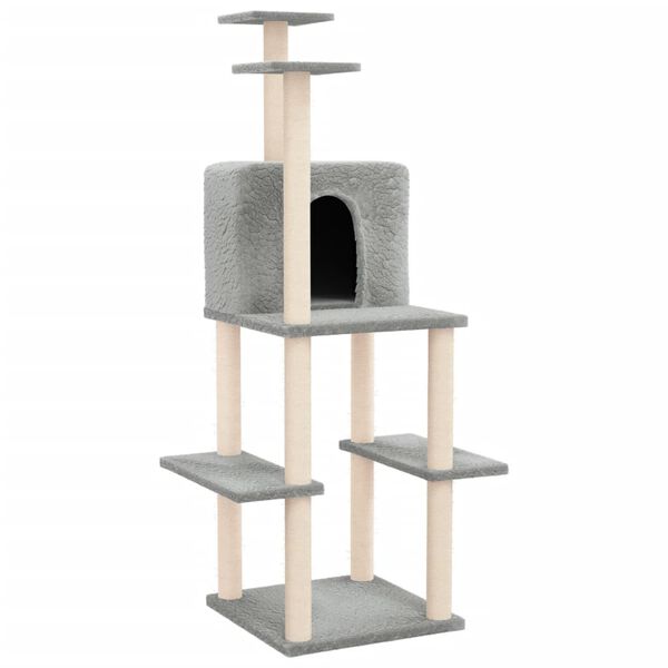 vidaXL Cat Tree with Sisal Scratching Posts Light Grey 144.5 cm